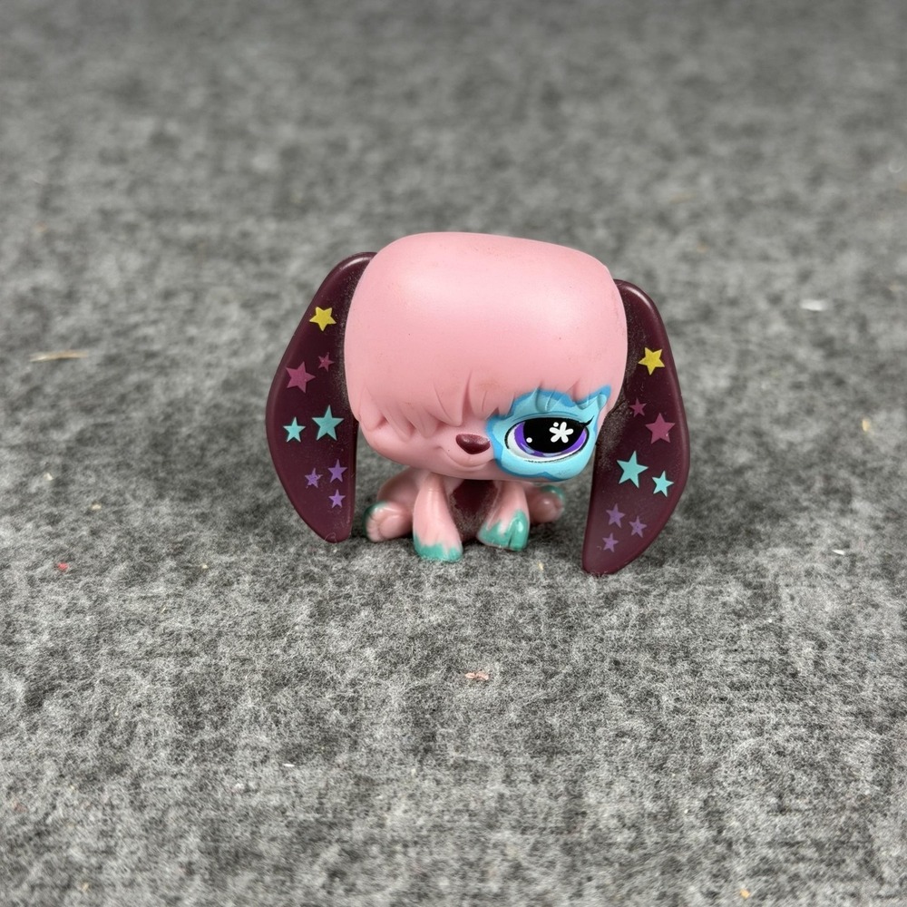Hasbro‎ Littlest Pet Shop Pink SheepDog Figure 2007 Stars Ears LPS Extreme Pet